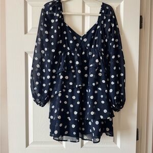 Abercrombie & Fitch Navy and White Polka Dot Blouse